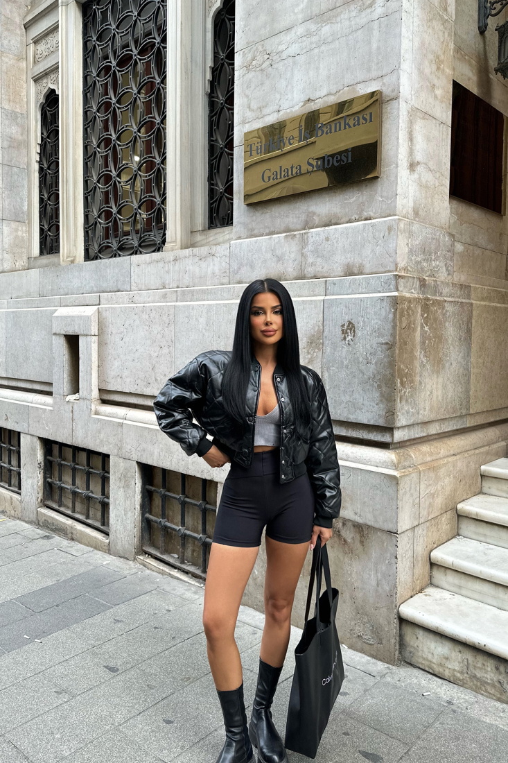 Siyah Önü Düğmeli Ceket ATE-0195 - CROP TİME