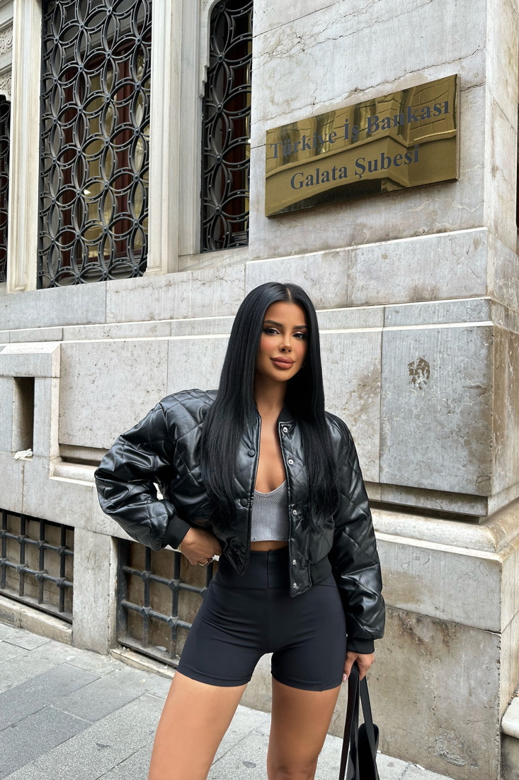 Siyah Önü Düğmeli Ceket ATE-0195 - CROP TİME