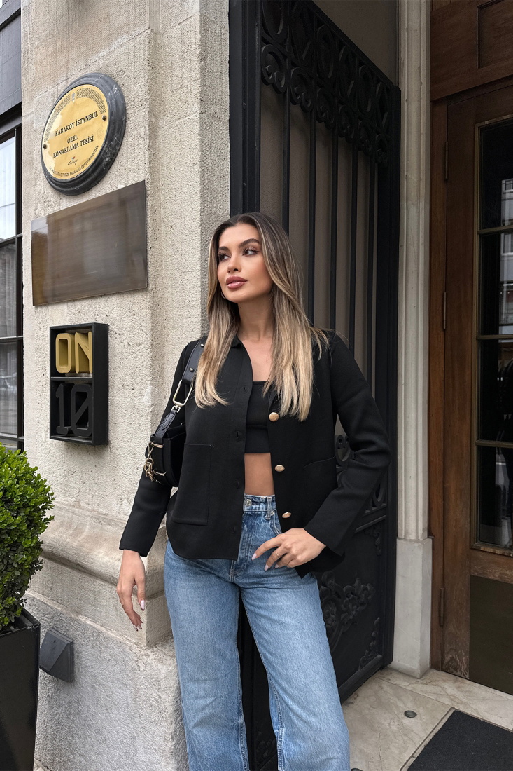 Siyah Önü Düğmeli Ceket ATE5205 - HOT FASHİON
