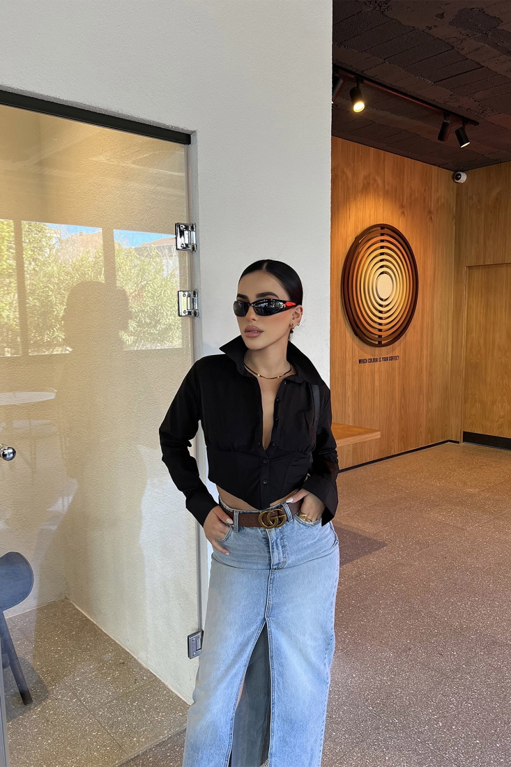 Siyah Önü Düğmeli Crop Gömlek ATE3828 - KTN