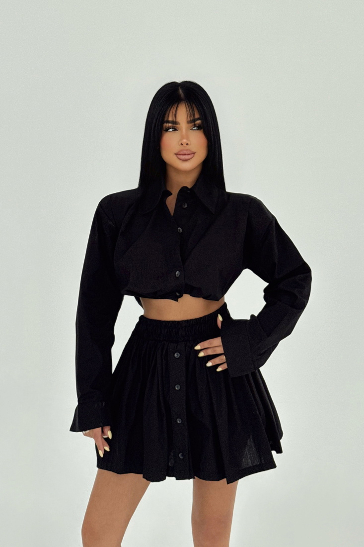 Siyah Önü Düğmeli Etekli Takım ATE-1984 - EYYO