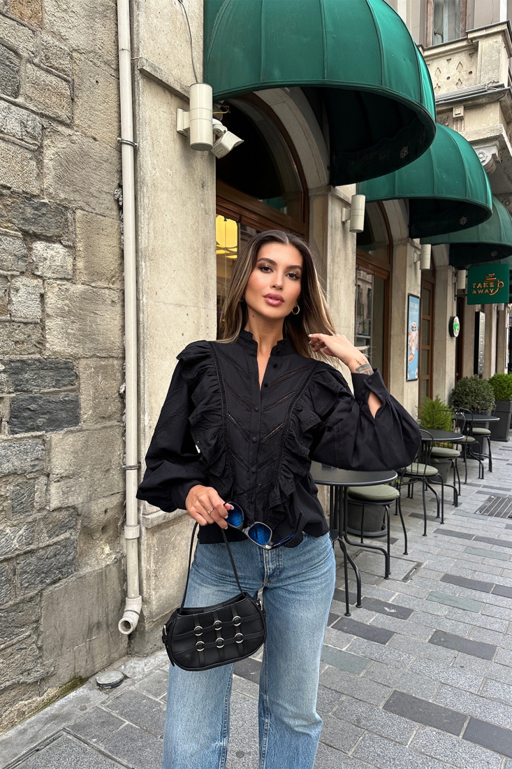 Siyah Önü Düğmeli Gömlek ATE7059 - EMRE İHRACAT