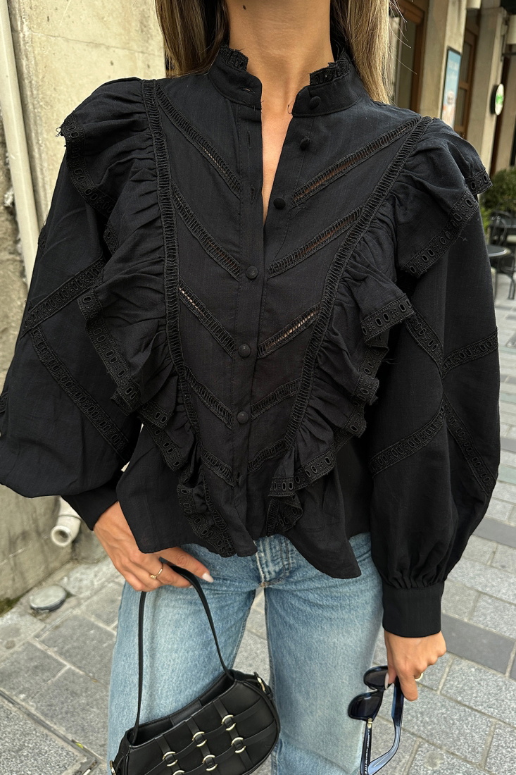 Siyah Önü Düğmeli Gömlek ATE7059 - EMRE İHRACAT