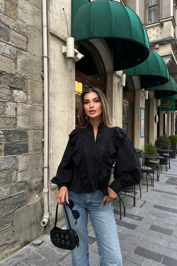 Siyah Önü Düğmeli Gömlek ATE7059 - EMRE İHRACAT