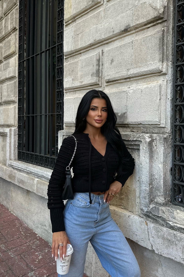 Siyah Önü Düğmeli Hırka ATE8565 - SOBE