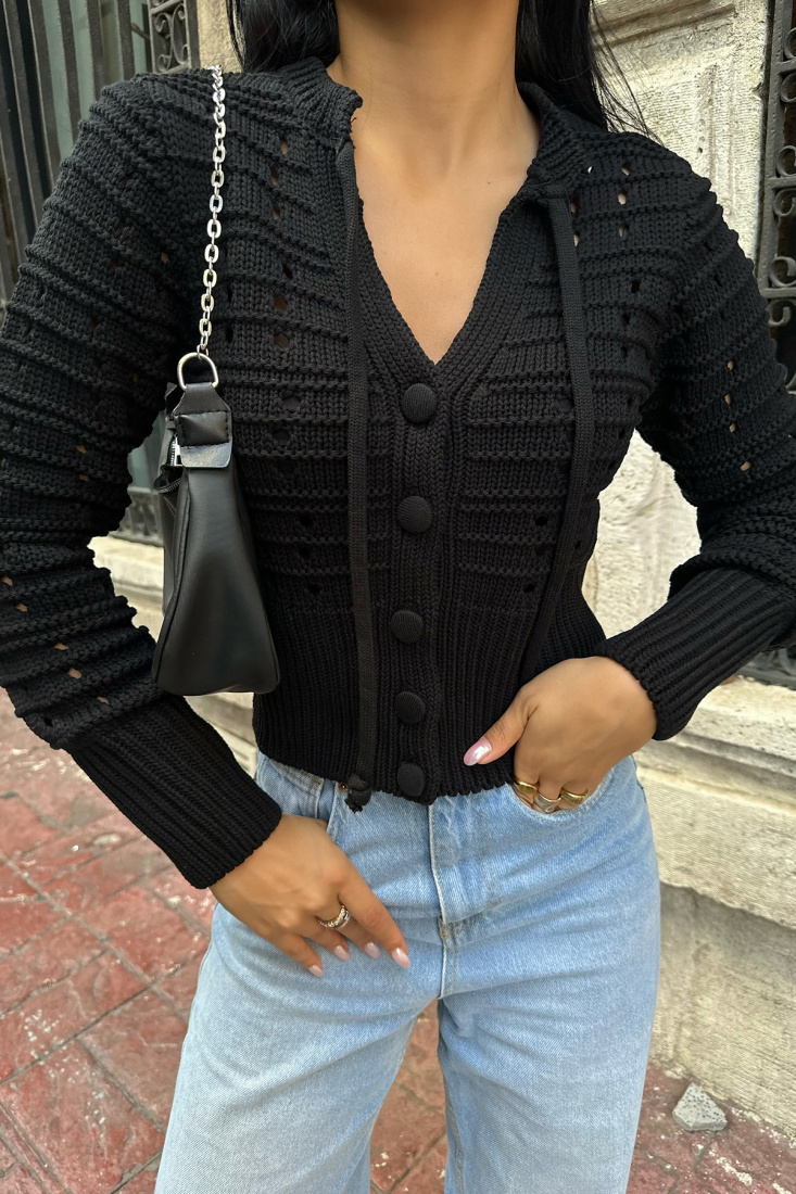 Siyah Önü Düğmeli Hırka ATE8565 - SOBE