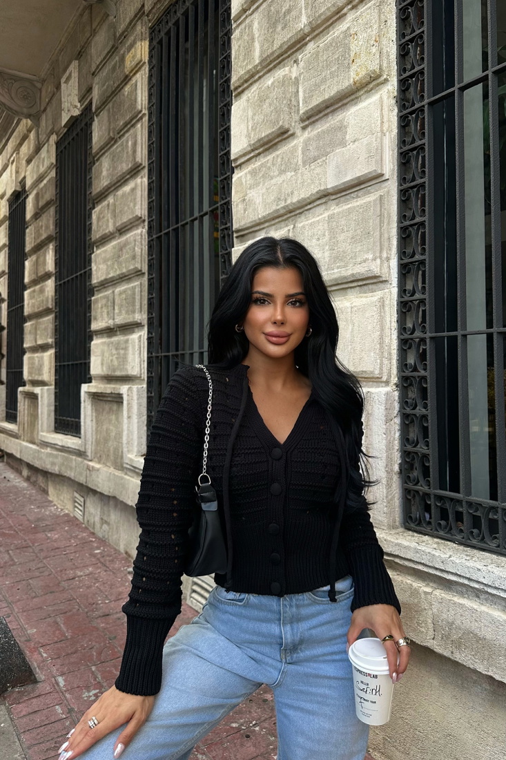 Siyah Önü Düğmeli Hırka ATE8565 - SOBE