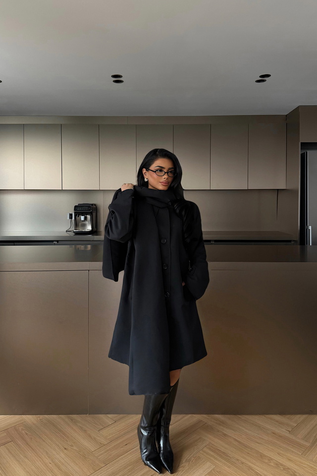 Siyah Acler Şal Yaka Trençkot ATE-1962 - 2