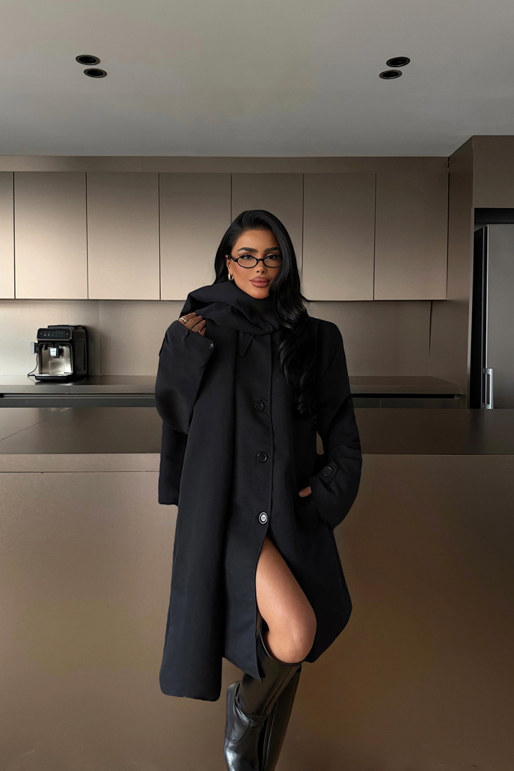 Siyah Acler Şal Yaka Trençkot ATE-1962 - EYYO