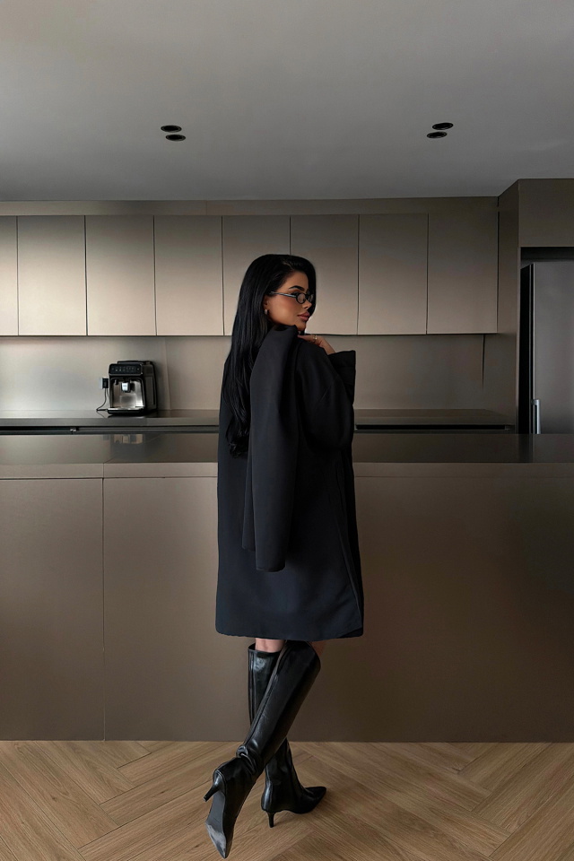 Siyah Acler Şal Yaka Trençkot ATE-1962 - 4