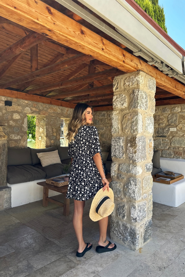 Siyah Önü Düğmeli Mini Elbise ATE7245 - 4