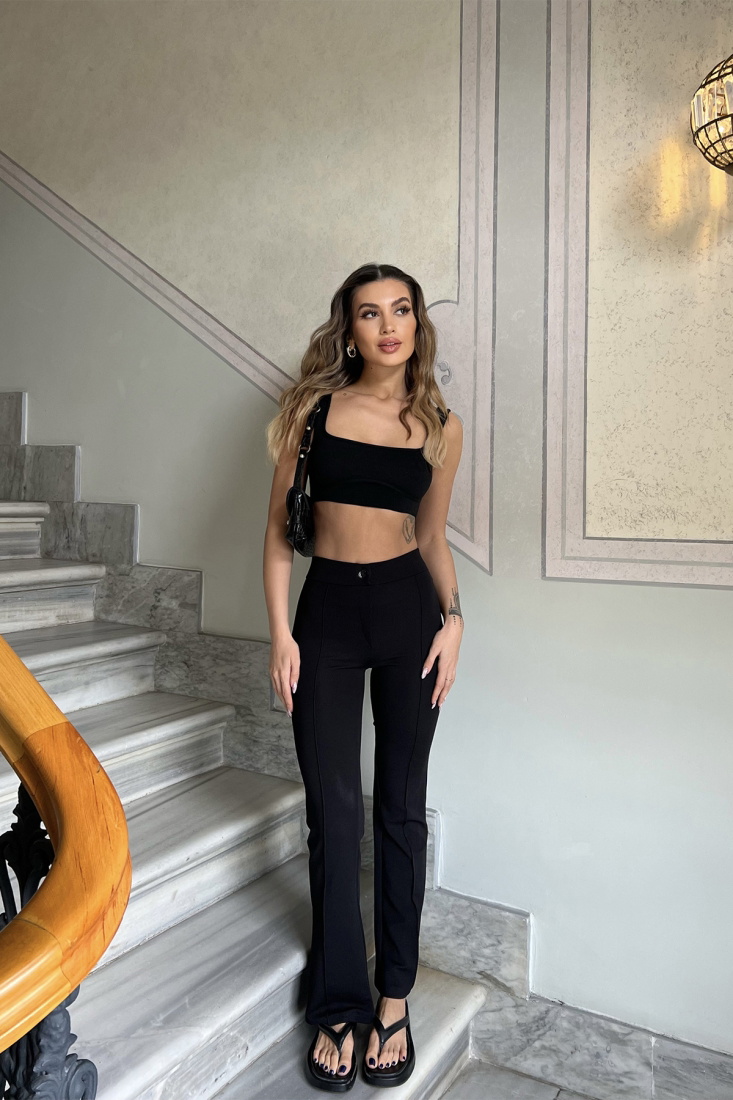 Siyah Önü Düğmeli Bol Pantolon ATE4386 - TİLLE