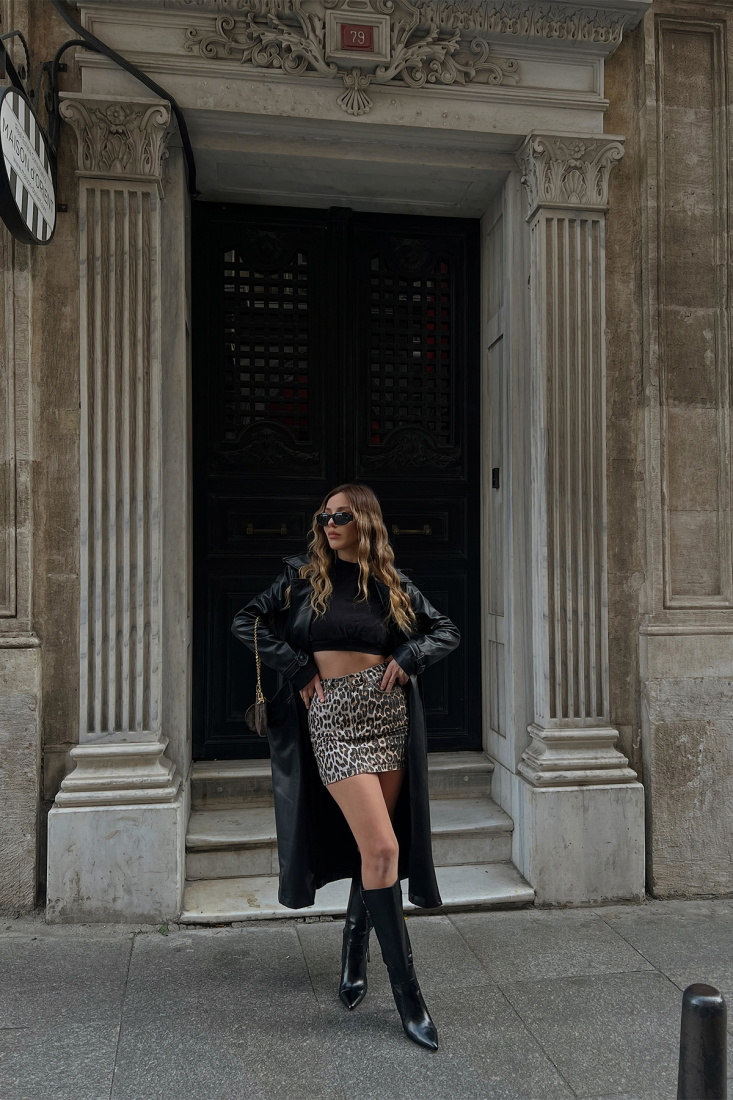 Siyah Önü Kemerli Deri Trenckot ATE2491 - EYYO