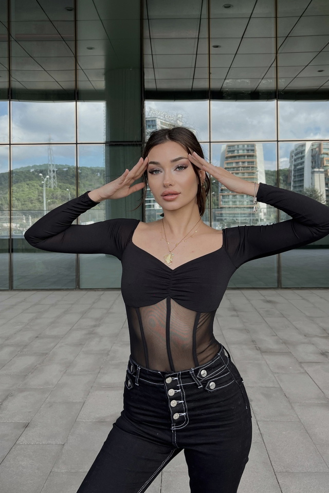 Siyah Önü Transparan Bodysuit ATE4364 - 2