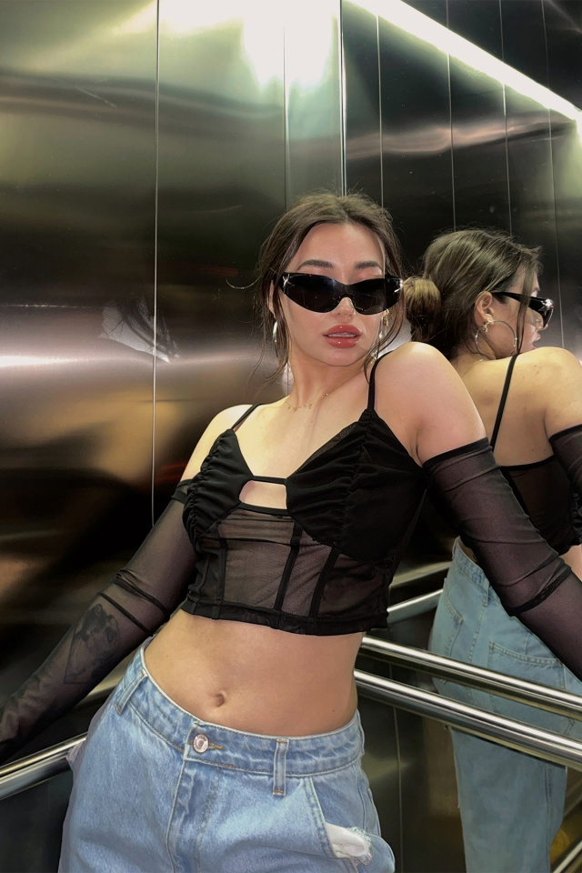 Siyah Önü Transparan Crop Top ATE4610 - 4