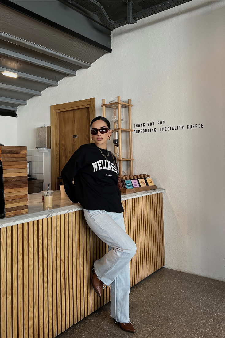 Siyah Önü Wellness Baskılı Sweat ATE2334 - EYYO