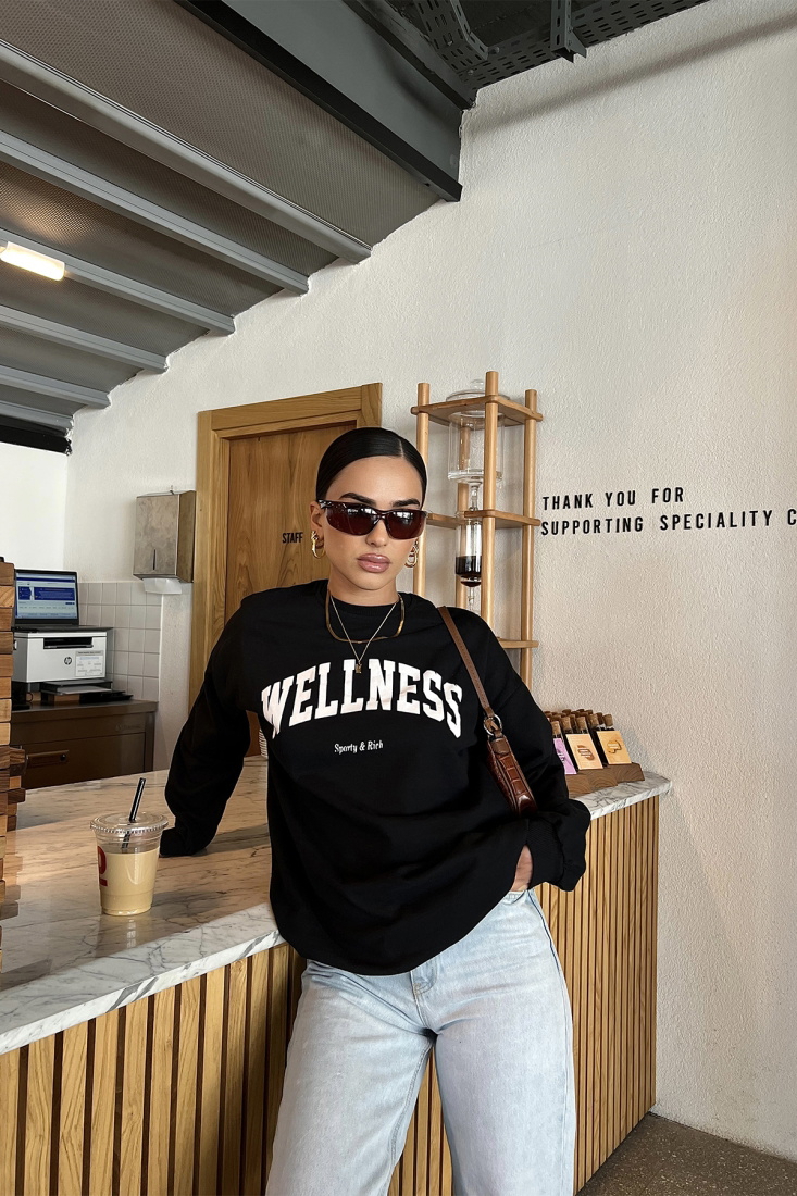 Siyah Önü Wellness Baskılı Sweat ATE2334 - EYYO