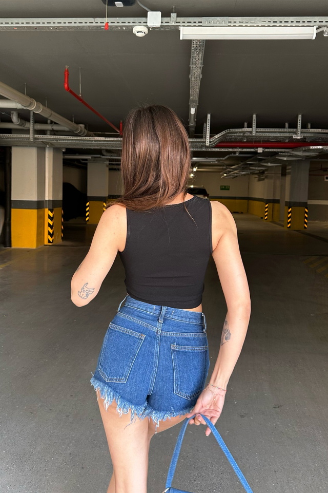 Siyah Önü Yazılı Crop Top ATE7303 - 5