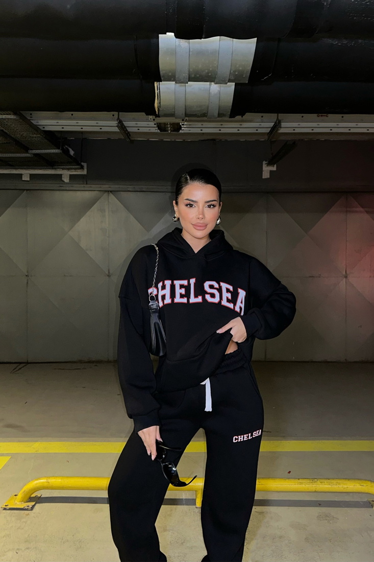 Siyah Önü Yazılı Kapşonlu Takım ATE-0323 - HEYYA