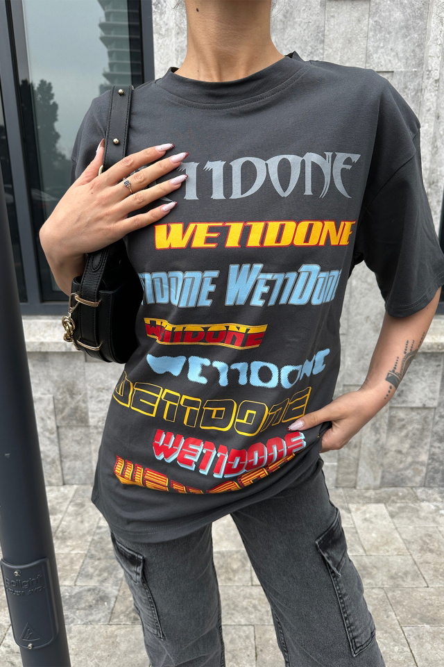 Siyah Önü Yazılı Oversize Tişört ATE5079 - 2
