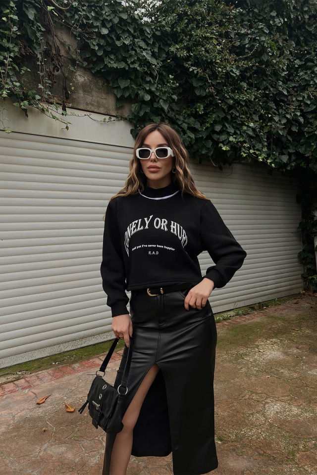 Siyah Önü Yazılı Sweat ATE3138 