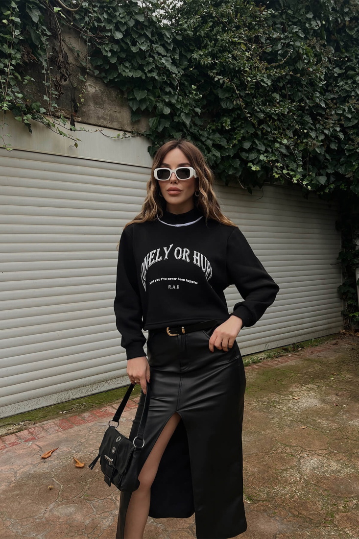 Siyah Önü Yazılı Sweat ATE3138 - EYYO