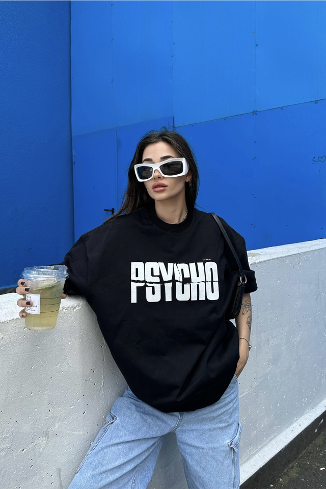 Siyah Önü Yazılı Tişört ATE7290 - 1