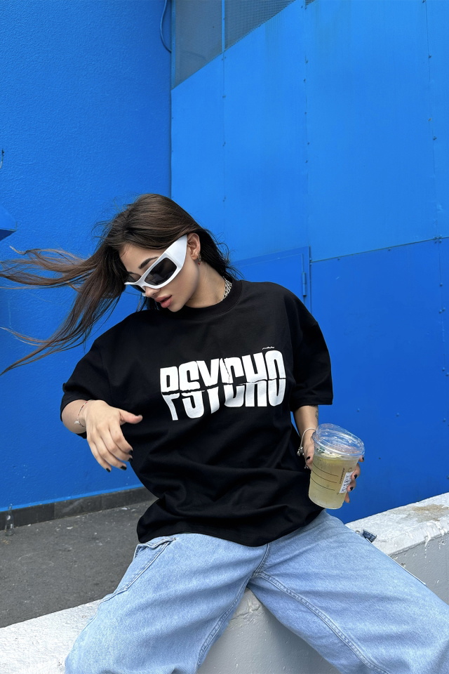 Siyah Önü Yazılı Tişört ATE7290 - 3