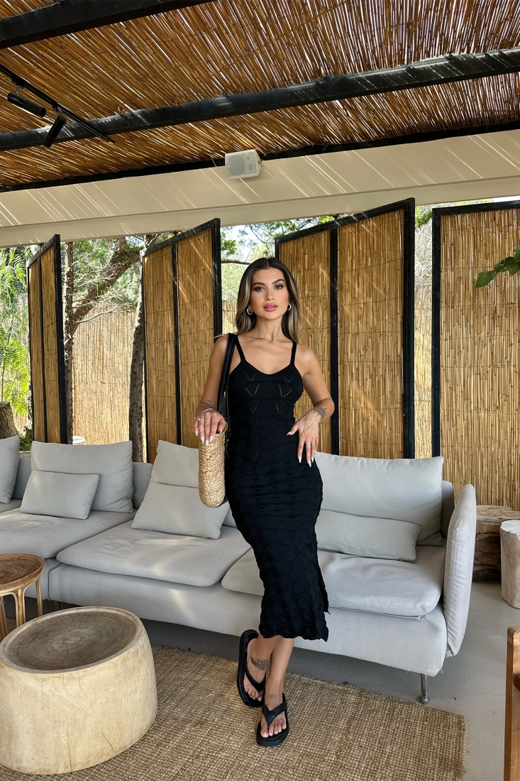 Siyah Örme Askılı Basic Elbise ATE7493 - EYYO