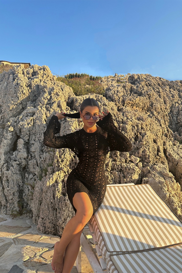 Siyah Örme Mini Elbise ATE7674 - EYYO