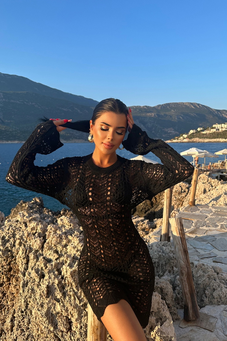 Siyah Örme Mini Elbise ATE7674 - EYYO