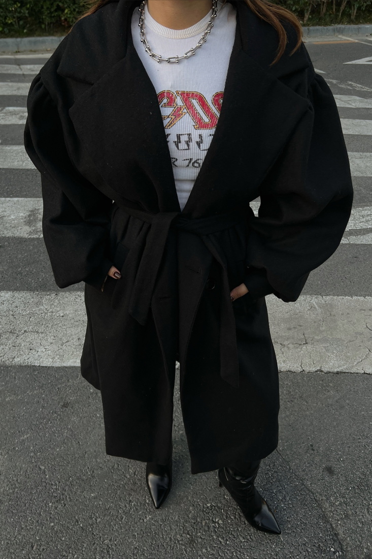 Siyah Oversize Kaşe Kaban ATE2499 - EYYO