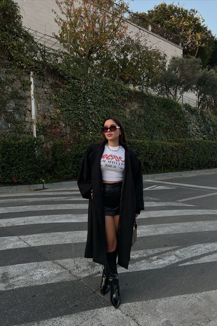 Siyah Oversize Kaşe Kaban ATE2499 - EYYO