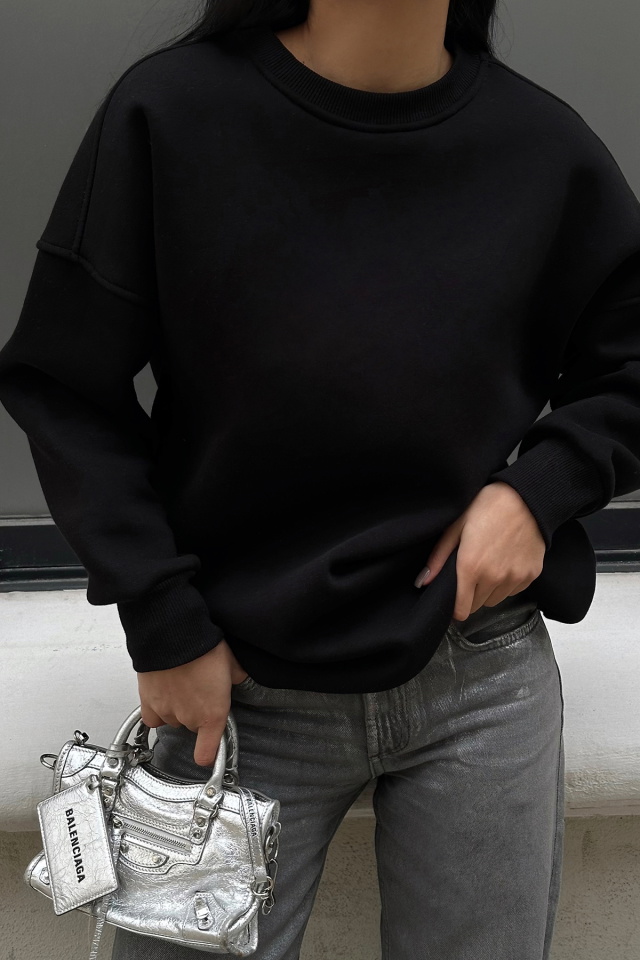 Siyah Oversize Arkası Baskılı Sweat ATE-0883 - 2