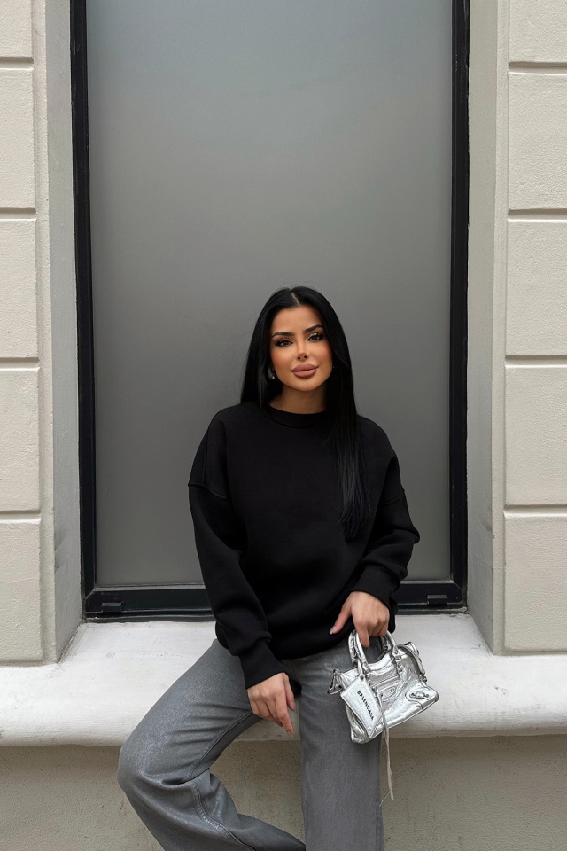 Siyah Oversize Arkası Baskılı Sweat ATE-0883 - 1