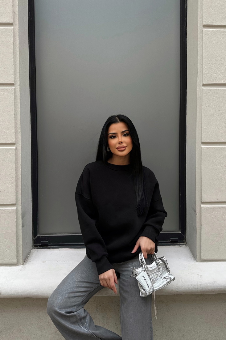 Siyah Oversize Arkası Baskılı Sweat ATE-0883 - EYYO