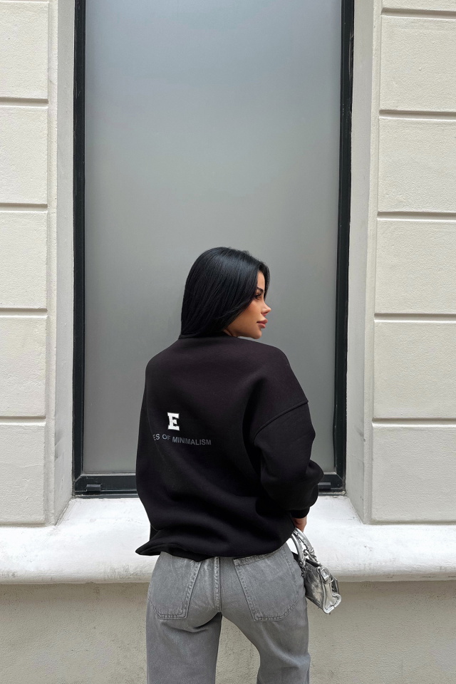 Siyah Oversize Arkası Baskılı Sweat ATE-0883 - 5
