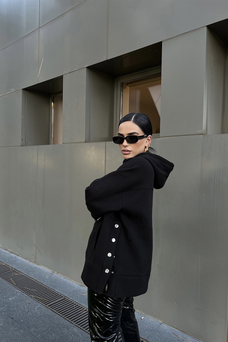 Siyah Oversize Basic Sweat ATE2305 - EYYO