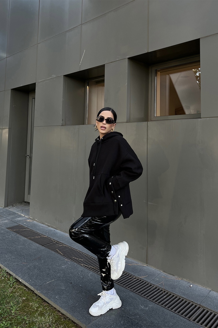 Siyah Oversize Basic Sweat ATE2305 - EYYO