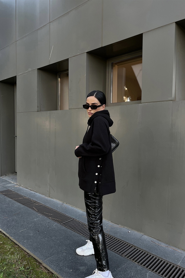 Siyah Oversize Basic Sweat ATE2305 - 4