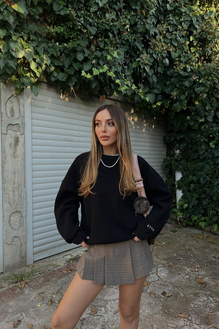 Siyah Oversize Basic Sweat ATE2483 - EYYO