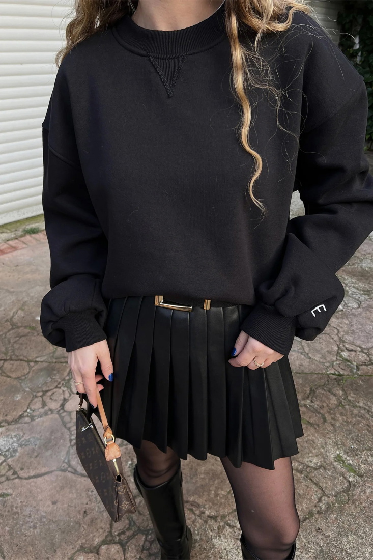 Siyah Oversize Basic Sweat ATE3132 - EYYO