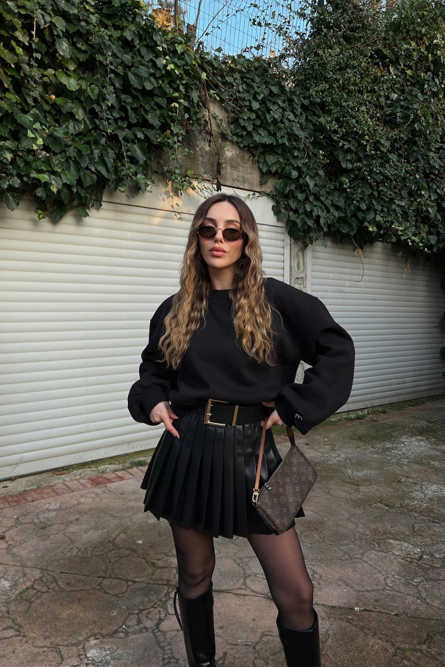 Siyah Oversize Basic Sweat ATE3169 
