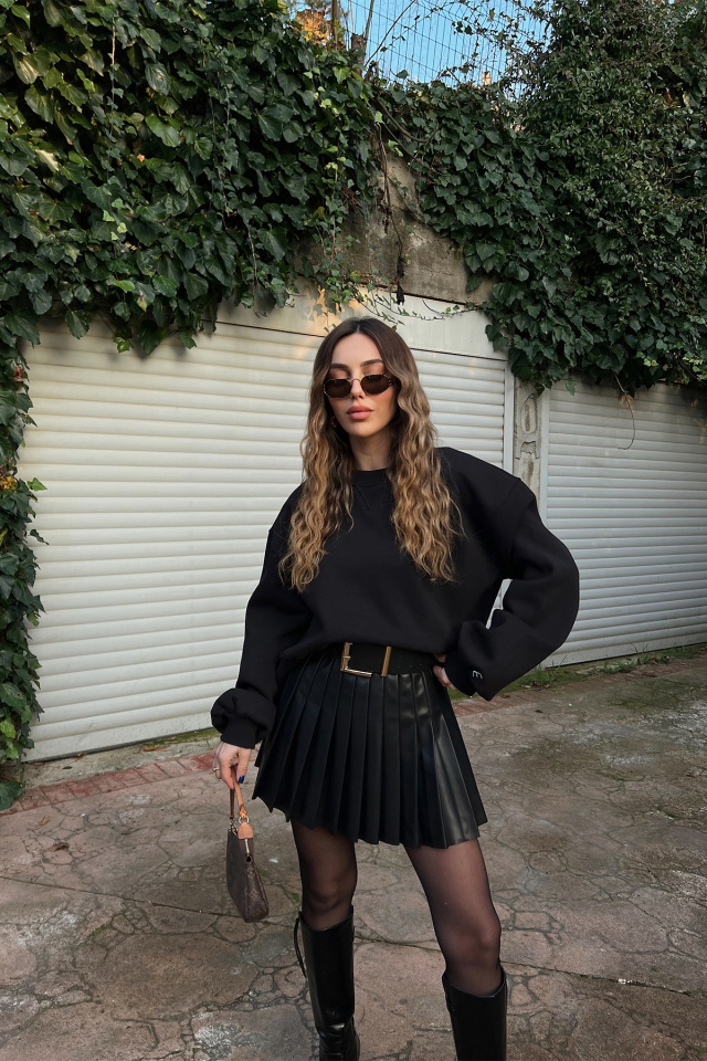 Siyah Oversize Basic Sweat ATE3169 - 3