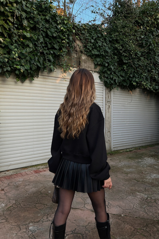 Siyah Oversize Basic Sweat ATE3169 - 4