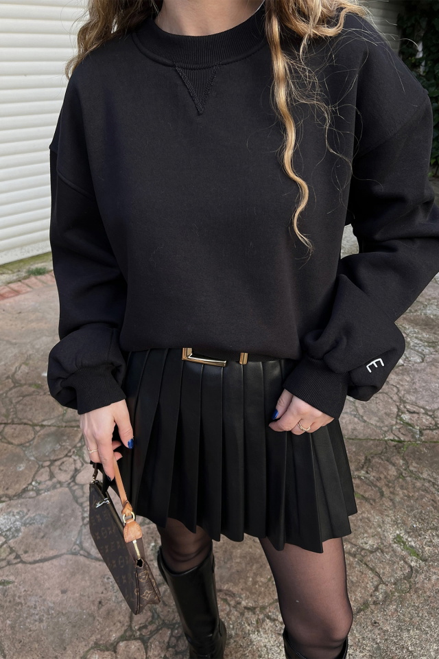 Siyah Oversize Basic Sweat ATE3169 - 2