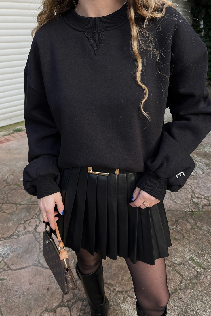 Siyah Oversize Basic Sweat ATE3169 - EYYO ATELIER