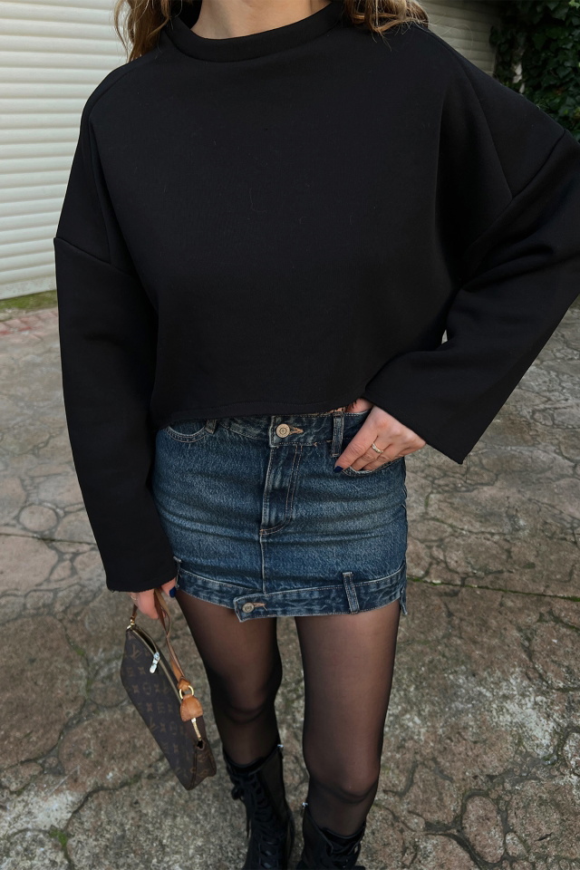 Siyah Oversize Basic Sweat ATE3176 - 2
