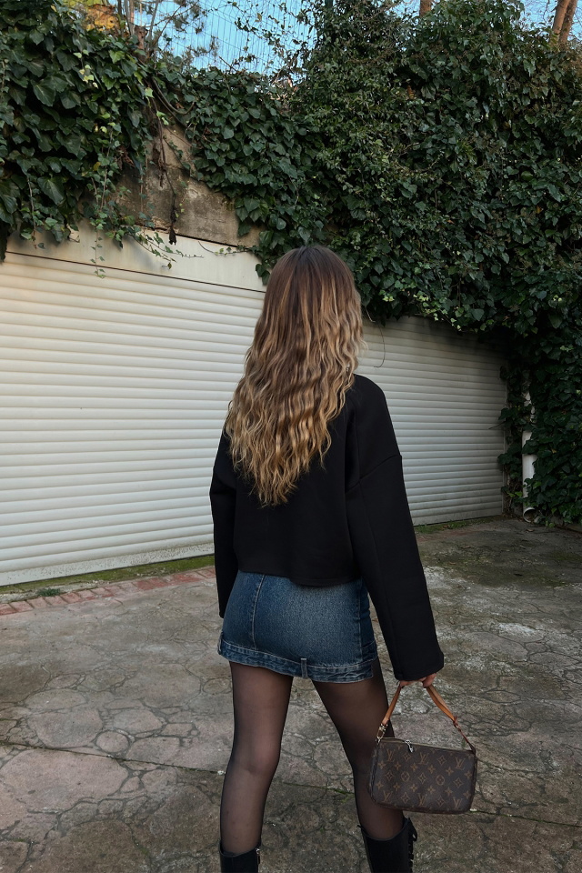 Siyah Oversize Basic Sweat ATE3176 - 5