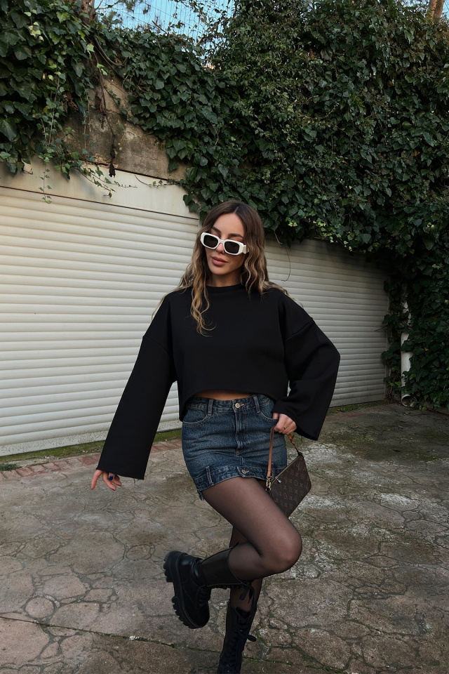 Siyah Oversize Basic Sweat ATE3176 - 4
